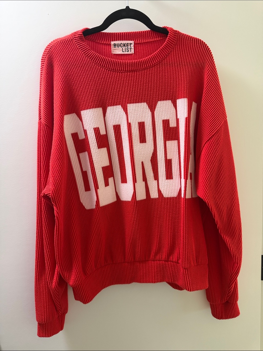 BUCKETLIST Red Crewneck Sweater with Bold White GEORGIA Lettering